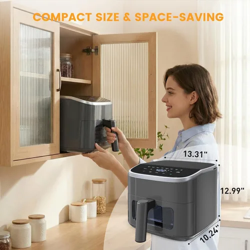 Vista 7 de Sweetcrispy Freidora de aire de 4 cuartos con ventana, freidora digital de 1500 W con 8 preajustes, temporizador de 60 minutos, máximo 400 °F