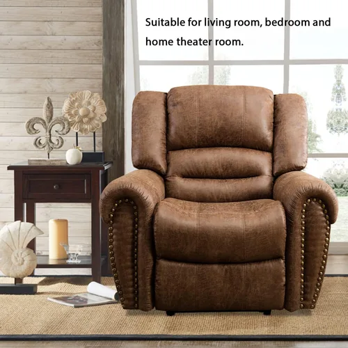 Vista 6 de INZOY Silla reclinable de cuero, sofá reclinable manual resistente, sofá individual de salón para sala de estar, asiento de cine en casa