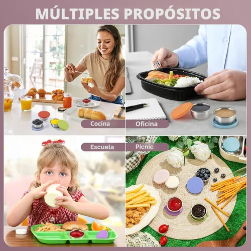 Vista 6 de SANEXC Paquete de 8 - Recipientes pequeños de 1.6 oz para aderezo de ensalada para llevar, recipientes de condimentos a prueba de fugas con tapas