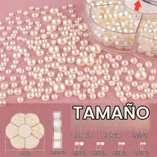 Vista 3 de BELLEBOOST 5600 piezas ABS Perlas Beige Redondas con Parte Posterior Plana con Herramientas de Recolección para Arte de Uñas, Decoración Facial