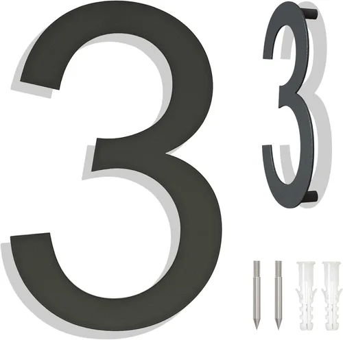 Vista 14 de Números grandes de acero inoxidable de 6 pulgadas, número de puerta de dirección de casa moderno negro para exterior, fácil de instalar, negro mate