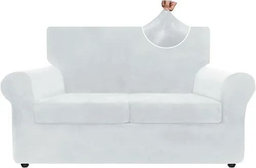 Vista 41 de ZNSAYOTX Funda de terciopelo de 3 piezas para sofá de 3 piezas con 2 fundas de cojín de asiento extra grandes, funda elástica para sofá de 2 plazas