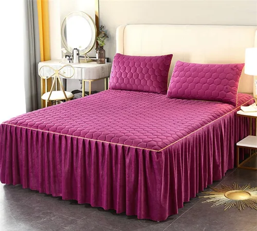 Vista 34 de Juego de colcha acolchada de terciopelo de lujo de 3 piezas con volantes, tamaño King, con 2 fundas de almohada de 18 pulgadas, caída de polvo