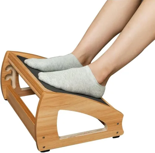 Vista 8 de StrongTek Reposapiés ergonómico de madera - Taburete ajustable de 4 ángulos para escritorio, reposapiés de oficina, soporte antideslizante
