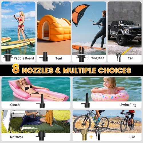 Vista 8 de 50PSI Paddle Board Pump Electric Portable, High Pressure Sup Pump - Dual Stage Inflation, Auto Shut Off and Deflate for Stand Up Paddle