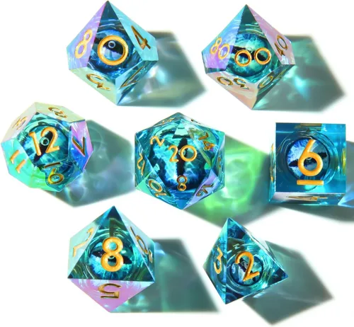 Vista 14 de YEMEKO Beholder's Dargon Eye DND - Juego de dados de ojo de gato con núcleo líquido, borde afilado, hechos a mano para Dungeons and Dragons Ttrpg