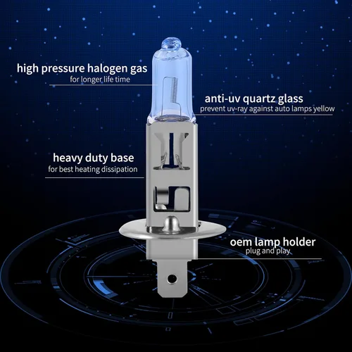 Vista 2 de NEWBROWN Bombilla halógena H1 para faros delanteros, 5000 K, luz súper blanca, reemplazo de larga vida útil P14.5S 12V/55W (H1, 2 unidades)