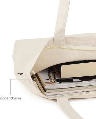 Vista 3 de Ecoright - Bolsa de mano para mujer con cremallera, bolsa de mano pequeña, bolsa de lona, bolsa de algodón reutilizable para playa, comestibles