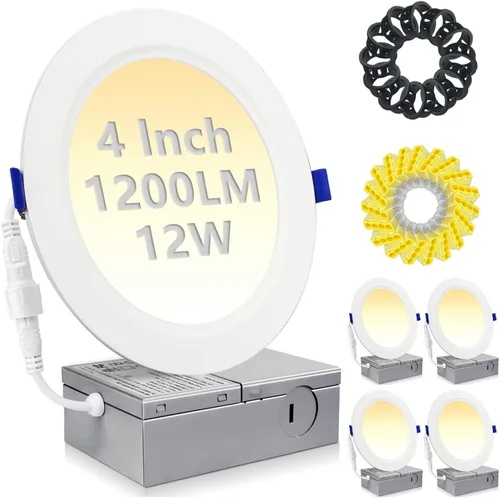 HiBay Paquete de 4 luces LED empotrables de techo de 4 pulgadas, 1200 lm, 12 W = 150 W, 5CCT 5000 K/4000 K/3500 K/3000 K/2700 K seleccionables,