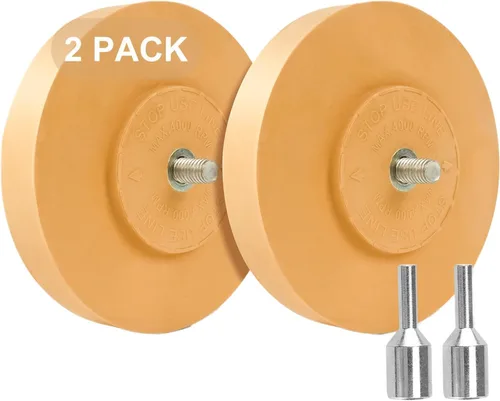 Vista 9 de Paquete de 2 borradores de 3.5 pulgadas, removedor de calcomanías de rueda de borrador con adaptador, rueda de goma para taladro, elimina