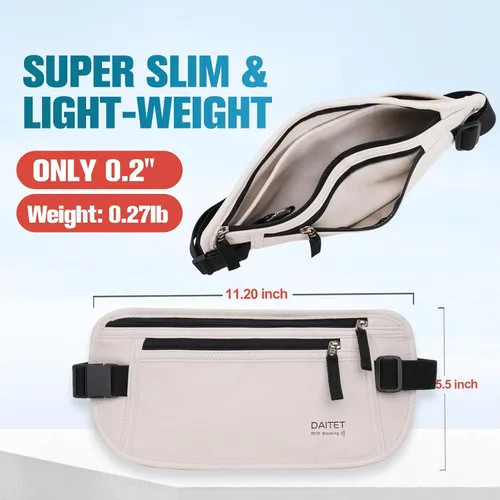 Vista 107 de DAITET Cinturón de dinero, soporte para pasaporte, cartera de viaje oculta segura con bloqueo RFID, riñonera encubierta (negro), Negro, Rfid