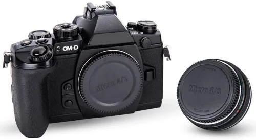 Vista 5 de Paquete de 2 tapas de cuerpo de montaje micro 4/3 y cubierta de lente trasera para cámaras y lentes M4/3 Para Olympus OM-5 OM-5II OM-3 OM-1 OM-1II