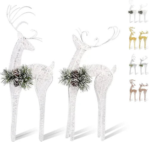Vista 9 de Juego de 2 piezas de cuentas blancas de hilo de cuerda de hilo de cuerda de reno de Navidad decoración de escritorio brillante Navidad fiesta