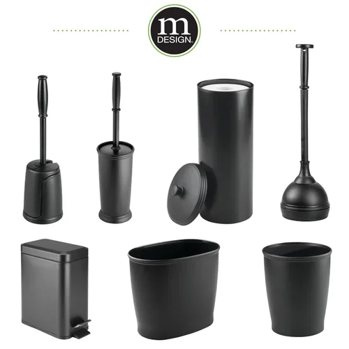 Vista 5 de mDesign - Papelera ovalada de plástico, moderna y de tamaño conveniente, para baño, cocina, cuarto de servicio, hogar, oficina, dormitorios., Negro