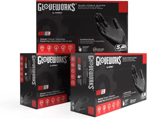 Vista 12 de GLOVEWORKS Guantes negros de nitrilo desechables de 5 mil, sin látex, agarre texturizado para servicio de alimentos, cocina, limpieza profesional
