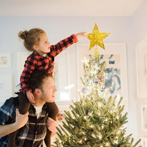 Vista 6 de Raxurt Adorno para la Copa del Árbol de Navidad, Estrella Iluminada para Copa de Árbol USB de 40 LED 11 Pulgadas con Control Remoto