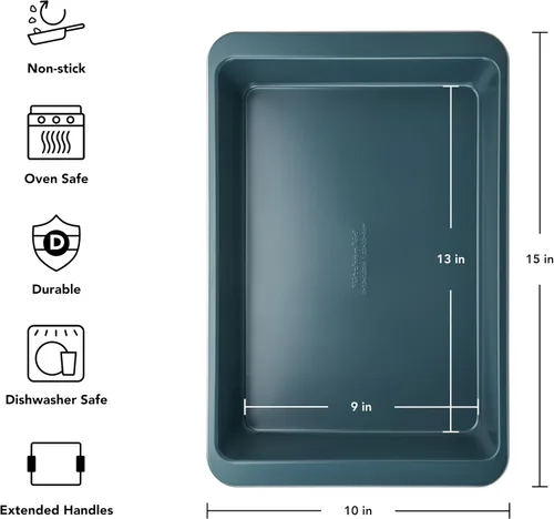 Vista 2 de KitchenAid Molde antiadherente de acero aluminizado de ingeniería suiza, apto para lavavajillas, agave, 9 x 13 pulgadas