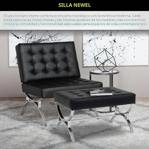 Vista 5 de Newel Modern Accent Silla de piel mezclada, cromo/negro