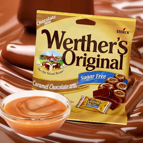 Vista 3 de Needzo Werther's Original - Paquete de caramelos masticables sin azúcar y caramelo de chocolate, bolsa compartible con caramelos envueltos