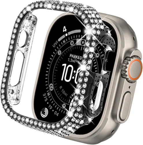 Vista 20 de KADES - Funda protectora completa compatible con iWatch, con protector de pantalla de vidrio templado incorporado, brillante y con diamantes de Negro