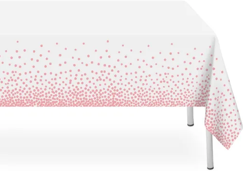 2 Pack White and Pink Dot Tablecloth, Pink Plastic Table Cloths for Parties Disposable, 54x108 in Waterproof Rectangular Camping Tablecloth for
