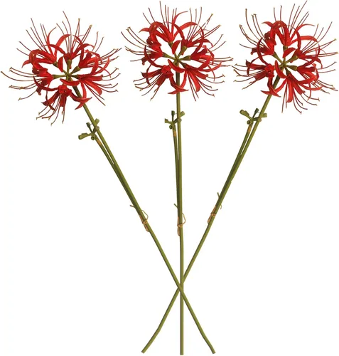 Calcifer 3 tallos de lirios de araña roja, flores artificiales, bulbos de Lycoris (rojo)