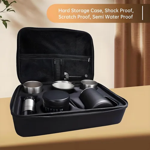 Vista 5 de Portable Outdoor Pour Over Coffee Set - 5-Level Adjustable Manual Coffee Grinder (Ceramic Burrs), Stainless Steel Gooseneck Kettle, Ideal Holiday