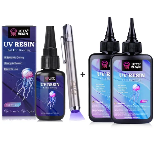 Paquete de kit de resina UV con linterna UV y 7.05 oz de resina UV transparente de baja viscosidad