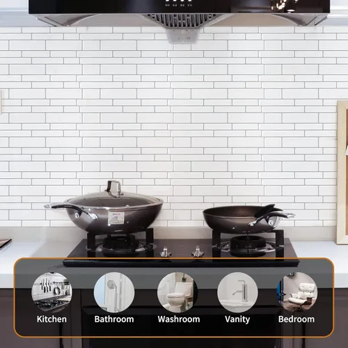 Vista 3 de WOWSTAR - 10 hojas de azulejos blancos para salpicaduras de cocina que se despegan y pegan, azulejos adhesivos de aspecto mármol para cocina, 30,5 x