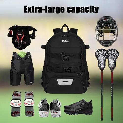 Vista 4 de Goloni Lacrosse - Mochila para equipo con dos palos y compartimento separado para tacos y bolsa de hockey sobre césped