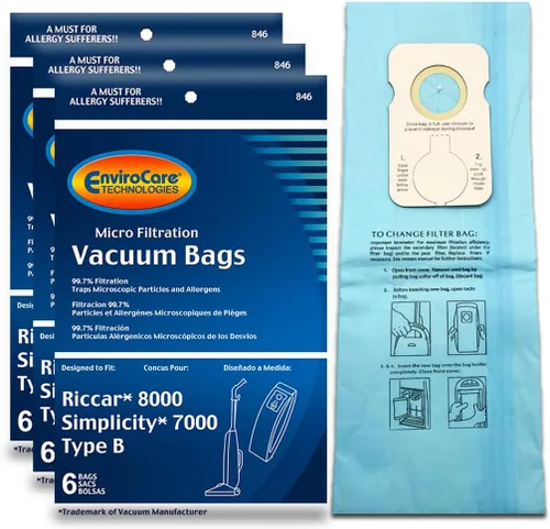 EnviroCare Bolsas de polvo de repuesto para aspiradora de microfiltración hechas para adaptarse a Riccar 8000 y Simplicity 7000 Tipo B 18 unidades