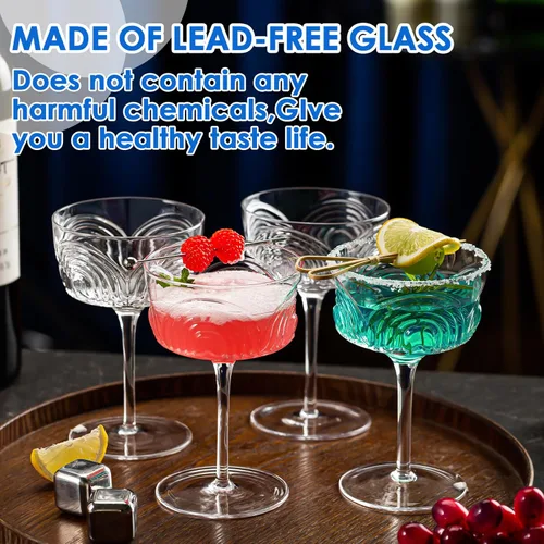 Vista 6 de Juego de 4 vasos Art Deco Coupé, vasos de Martini vintage, vasos de cóctel de cristal con tallo de 6.5 onzas, tazas de Margarita, copas de champán