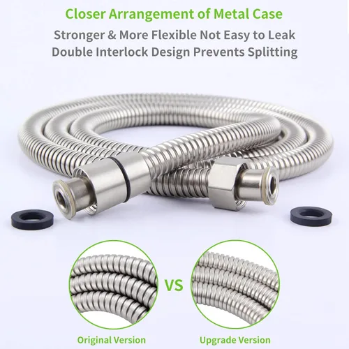 Vista 5 de Manguera de ducha de níquel cepillado de 59 pulgadas, manguera de repuesto de cabezal de acero inoxidable de ángulo simple, rociador manual