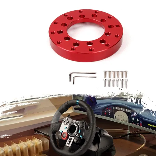Vista 7 de RASTP 70MM Aluminum Steering Wheel Adapter Plate, Racing Car Gaming Steering Wheel Adapter for Logitech G25 G27-Red