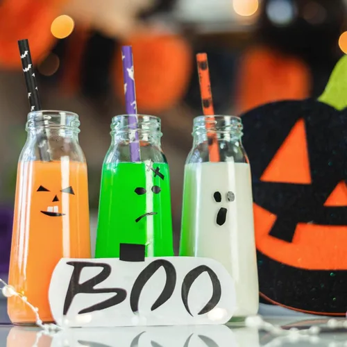 Vista 6 de ALINK 100 popotes de papel de Halloween, 10 estilos de pajitas biodegradables para fiestas con rayas, ondas, puntos, cabeza de calavera, fantasma