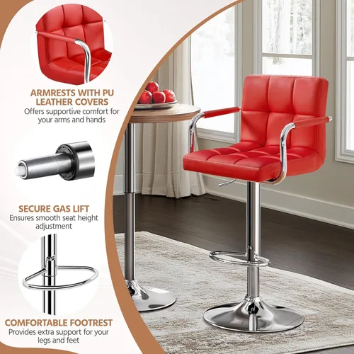 Vista 173 de Yaheetech - 4 taburetes de bar ajustables de terciopelo, taburetes de cocina, sillas de comedor giratorias hidráulicas con reposabrazos, terciopelo