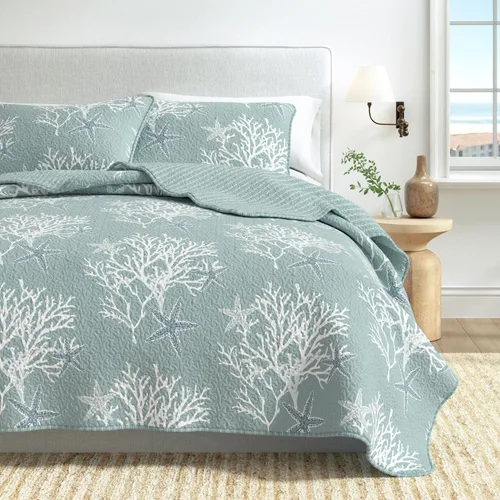 Vista 6 de Great Bay Home Juego de colcha costera de cama individual/extra grande, colcha costera de verano con funda, juego de edredón reversible de 2 piezas