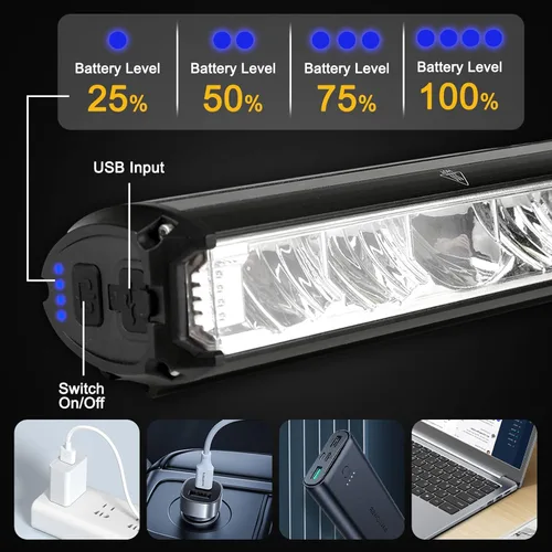 Vista 4 de Luces de bicicleta, 17 LED de 4000 lúmenes, luz de bicicleta con 4 modos, 10000 mAh USB recargable luz de bicicleta para bicicleta con pantalla