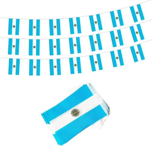 Cadena de bandera argentina de 50 pies, 38 mini banderas argentinas pequeñas, Día de la Independencia del 4 de julio, eventos patrióticos, deportes