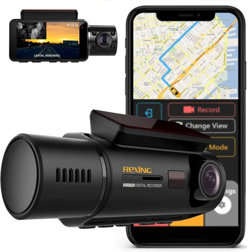 Rexing V3 Cámara doble frontal e interior Full HD 1080p con WiFi y GPS incorporado