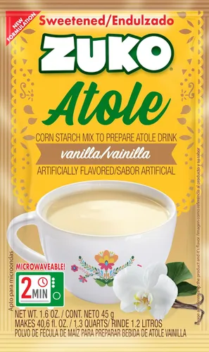 Vista 3 de Zuko Atole Vanilla - Mezcla instantánea de almidón de maíz Fortificada con vitaminas Solo tienes que añadir agua caliente Apto para microondas