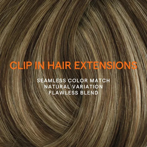 Vista 9 de Full Shine - Extensiones de clip de cabello humano lacio, extensiones de doble capa en balayage - Ombré castaño oscuro a rubio miel, 14 pulgadas