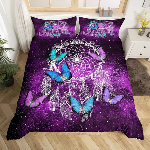 Erosebridal Juego de ropa de cama de atrapasueños, tamaño individual, juego de funda de edredón bohemia de microfibra de lujo para niños,