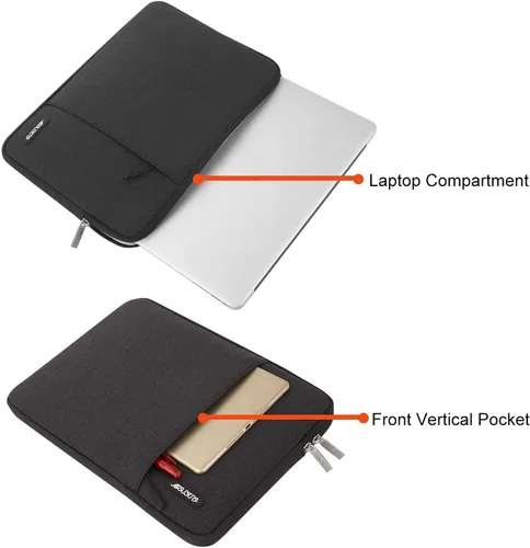 Vista 4 de MOSISO Funda vertical de poliéster con bolsillo para laptop de 17 a 17.3 pulgadas, para computadora Dell, HP, Lenovo, Asus, Acer y Alienware, negro