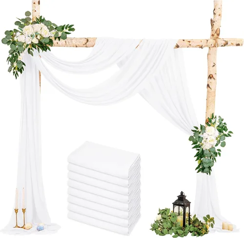 Vista 10 de 4 paneles de tela drapeada para arco de boda, cortinas de champán de 28 pulgadas x 20 pies, cortina de gasa transparente, cortinas de techo