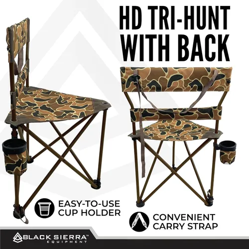 Vista 8 de Black Sierra XL - Taburete de caza con trípode plegable con marco de acero soporta 300 libras, silla de pesca resistente con soporte para tazas