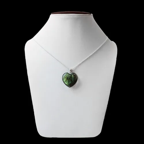 Vista 5 de Gempires Natural Labradorite Heart Pendant Necklace, Handmade Jewelry, Silver Plated 18 + 2 Inch Adjustable Chain (Labradorite)