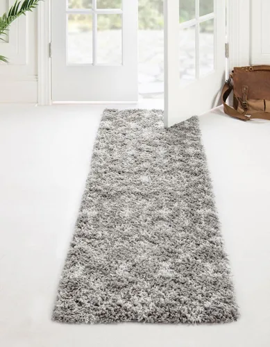 Vista 8 de Unique Loom Alfombra marroquí Trellis Shag Collection - Meknes (2 x 5 pies 1 pulgada, color marfil/gris)
