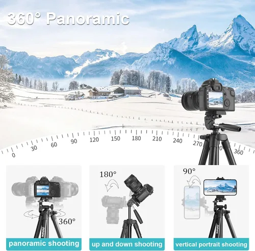 Vista 2 de Trípode para cámara de 71 pulgadas, trípode versátil para teléfono celular con soporte remoto inalámbrico para teléfono y bolsa de transporte