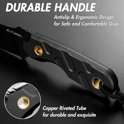 Vista 3 de FLISSA Cuchillo de hoja fija, cuchillo de caza de espiga completa de 7 pulgadas con funda Kydex y cuerda de emergencia, cuchillo táctico